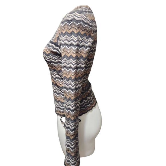 Urchin wool shirt neutral chevron zigzag knit long sleeve size tie v neck small - Picture 2 of 7